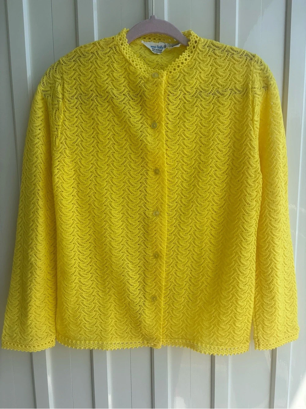 Yellow Lace-Texture Button Cardigan - Picture 2 of 8